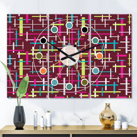 Retro Abstract Design XVII - Oversized Mid-Century wall clock - 3 Panels