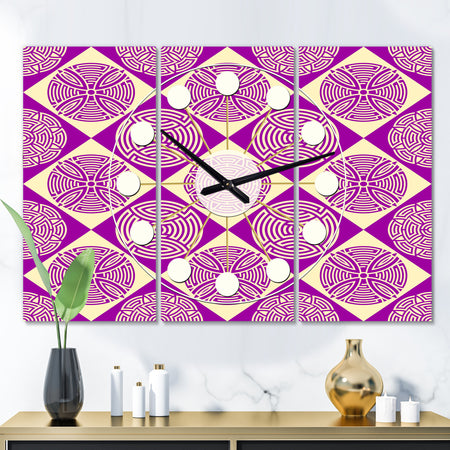 Retro Abstract Pattern Design I - Oversized Mid-Century wall clock - 3 Panels