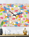 Retro Pink Yellow Flowers - Oversized Mid-Century wall clock - 3 Panels