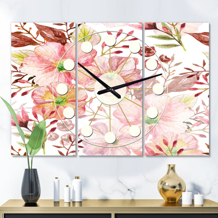 Floral Botanical Retro III - Oversized Mid-Century wall clock - 3 Panels