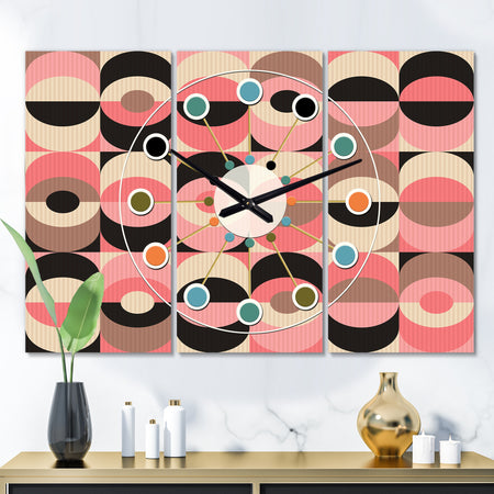 Retro Geometric  Design XI - Oversized Mid-Century wall clock - 3 Panels