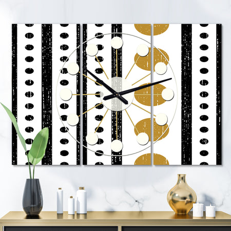 Retro Geometrical Abstract Minimal Pattern VII - Oversized Mid-Century wall clock - 3 Panels