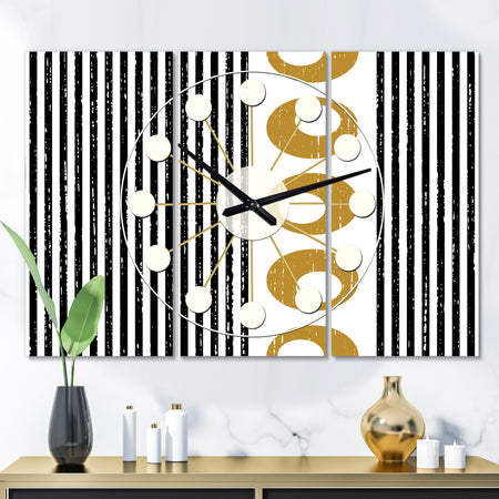 Vertical Retro Geometrical Pattern I - Oversized Mid-Century wall clock - 3 Panels