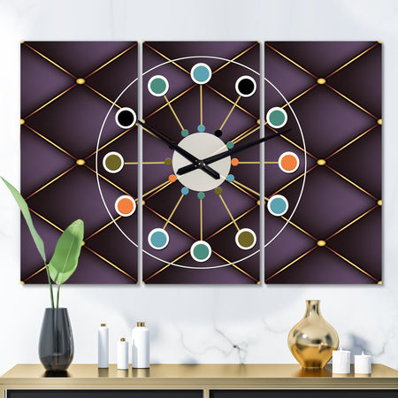 Quilted pattern - Oversized Mid-Century wall clock - 3 Panels