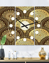 Golden Circular Pattern I - Oversized Mid-Century wall clock - 3 Panels