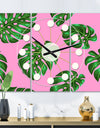 Tropical Palm Leaves III - Oversized Mid-Century wall clock - 3 Panels