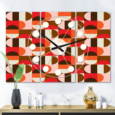 Retro Geometric  Design II - Oversized Mid-Century wall clock - 3 Panels
