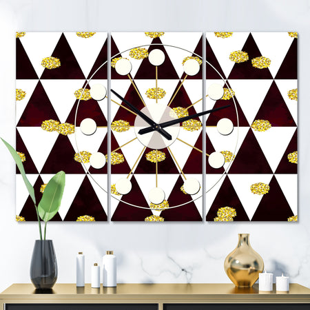 Gold Polka Dot Pattern II - Oversized Mid-Century wall clock - 3 Panels