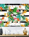 Retro Tropical Leaves II - Oversized Mid-Century wall clock - 3 Panels