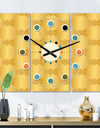 Golden Geometric I - Oversized Mid-Century wall clock - 3 Panels