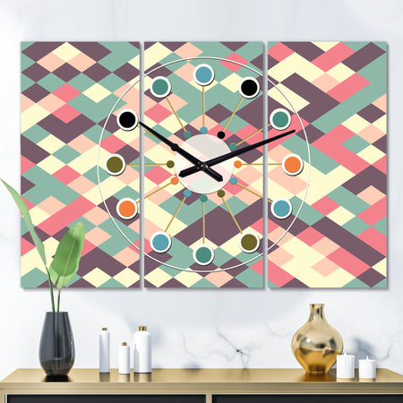 Retro Square Design IV - Oversized Mid-Century wall clock - 3 Panels