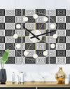 Monochrome Geometric Pattern XI - Oversized Mid-Century wall clock - 3 Panels