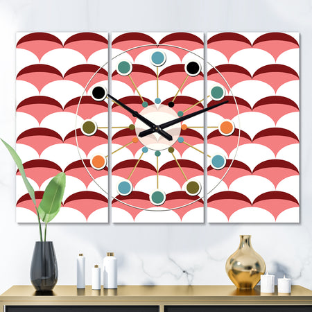 Geometrical Retro Design V - Oversized Mid-Century wall clock - 3 Panels