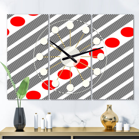 Retro Geometrical Abstract Minimal Pattern XI - Oversized Mid-Century wall clock - 3 Panels