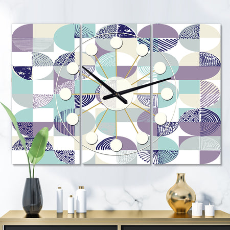 Retro Geometric  Design IV - Oversized Mid-Century wall clock - 3 Panels
