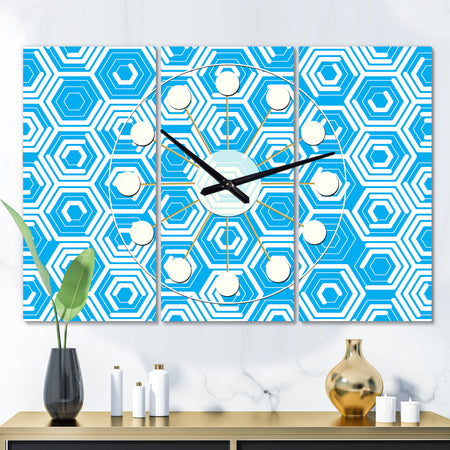 Retro Hexagon Pattern VII - Oversized Mid-Century wall clock - 3 Panels
