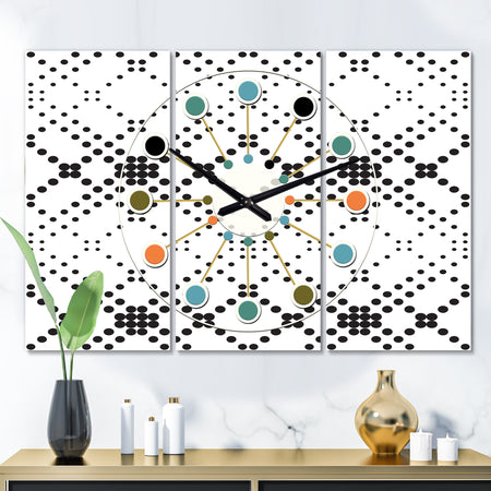 Retro Geometrical Abstract Minimal Pattern IX - Oversized Mid-Century wall clock - 3 Panels