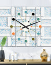 3D White and Light Blue Pattern I - Oversized Mid-Century wall clock - 3 Panels