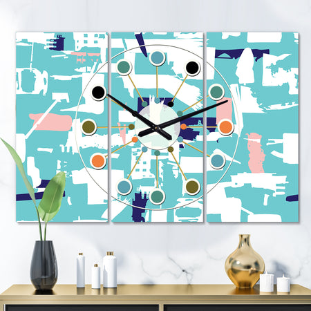 Retro Artisan Abstract I - Oversized Mid-Century wall clock - 3 Panels