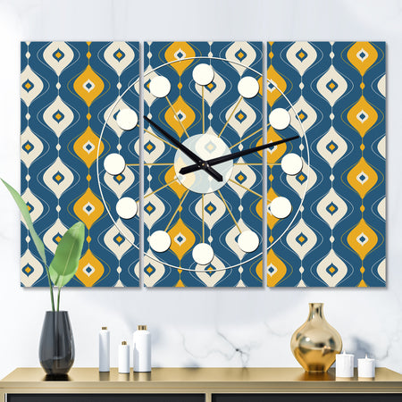 Retro Abstract Pattern II - Oversized Mid-Century wall clock - 3 Panels