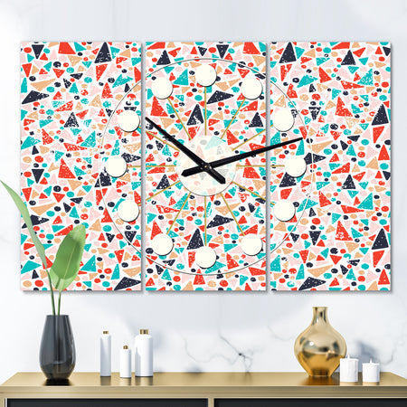 Retro Abstract Pattern Design II - Oversized Mid-Century wall clock - 3 Panels