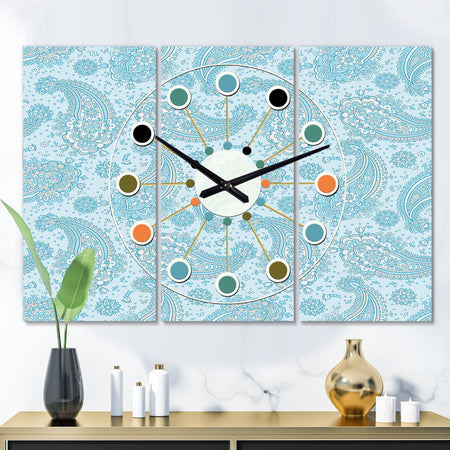 Asian Floral Paisley - Oversized Mid-Century wall clock - 3 Panels