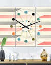 Horizontal Retro Geometrical Pattern I - Oversized Mid-Century wall clock - 3 Panels