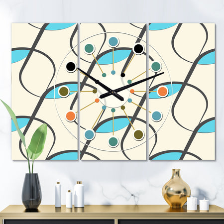 Retro Geometrical Abstract Minimal Pattern I - Oversized Mid-Century wall clock - 3 Panels