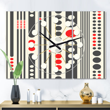 Retro Geometrical Abstract Minimal Pattern II - Oversized Mid-Century wall clock - 3 Panels