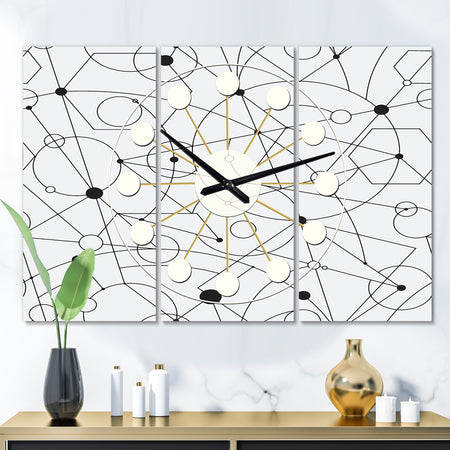 Retro Geometric Grid III - Oversized Mid-Century wall clock - 3 Panels