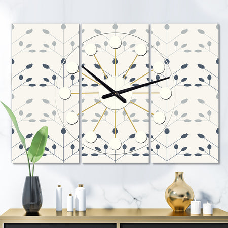 Floral Retro Botanical Pattern I - 3-Panel Wall Clock