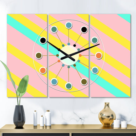 Memphis Retro Neon Pattern - Oversized Mid-Century wall clock - 3 Panels