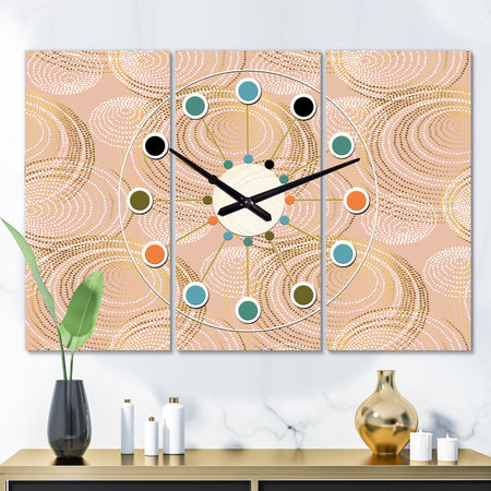 Rose Gold Abstract Geometry Luxury - Oversized Mid-Century wall clock - 3 Panels