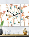 Retro Handdrawn Flowers I - Oversized Mid-Century wall clock - 3 Panels