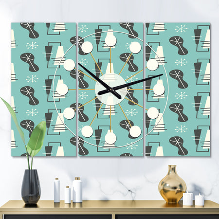 1950 Retro Pattern II - Oversized Mid-Century wall clock - 3 Panels