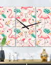 Tropical Botanicals, Flowers and Flamingo II - Oversized Mid-Century wall clock - 3 Panels