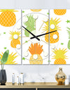 Pineapple Summer Bliss II - Oversized Mid-Century wall clock - 3 Panels