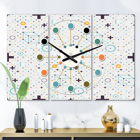Minimalistic Geometric Elements - Oversized Mid-Century wall clock - 3 Panels