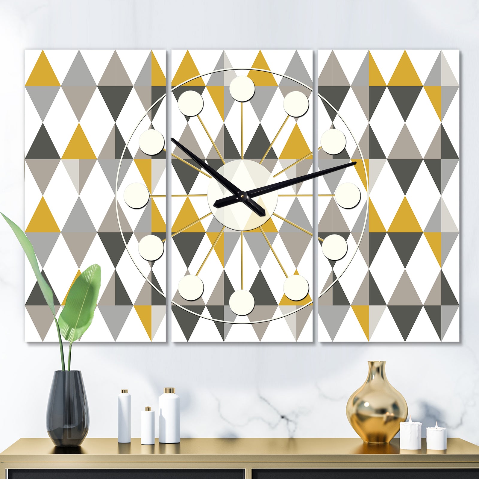 Diamond Retro VIII - Oversized Mid-Century wall clock - 3 Panels