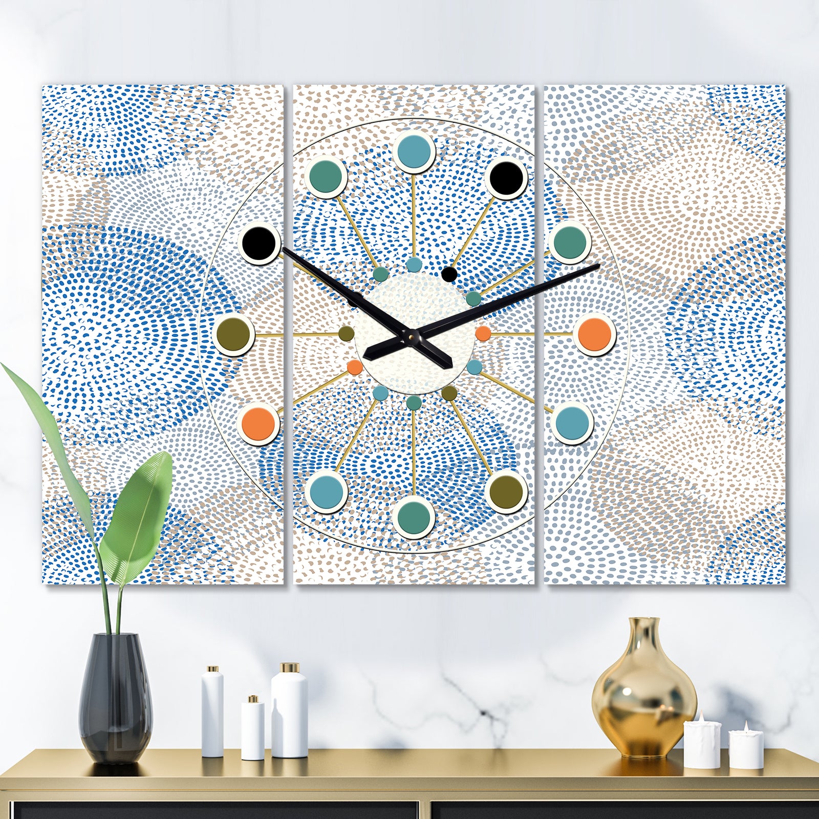 Abstract Retro Design I - Oversized Mid-Century wall clock - 3 Panels