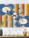 Retro Floral Pattern XI - Oversized Mid-Century wall clock - 3 Panels