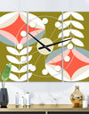 Retro Botanical Pattern I - Oversized Mid-Century wall clock - 3 Panels