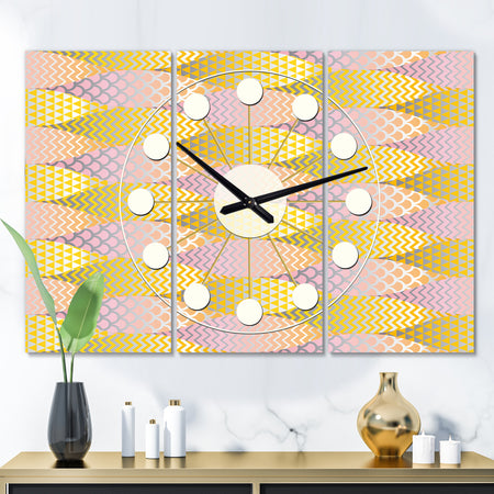 Golden Geometrical Fish Scale - Oversized Mid-Century wall clock - 3 Panels