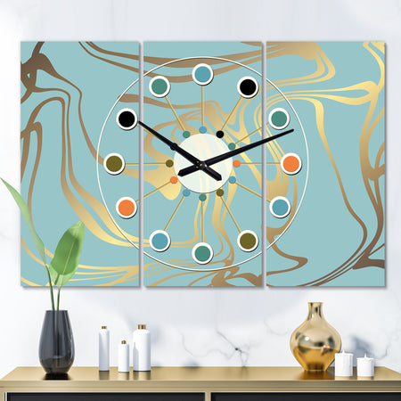 Golden Marble Design I - Oversized Mid-Century wall clock - 3 Panels