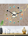 Golden Marble Design II - Oversized Mid-Century wall clock - 3 Panels