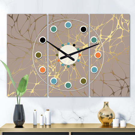 Golden Marble Design II - Oversized Mid-Century wall clock - 3 Panels