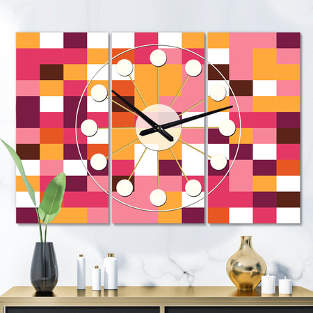 Retro Geometric  Design VII - Oversized Mid-Century wall clock - 3 Panels