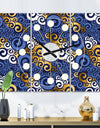 Retro Luxury Waves In Gold and Blue III - Oversized Mid-Century wall clock - 3 Panels