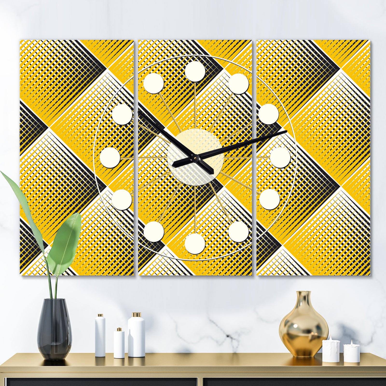 Rhombus Retro Geometric  - Oversized Mid-Century wall clock - 3 Panels