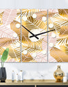 Golden Palm Leaves II - Oversized Mid-Century wall clock - 3 Panels